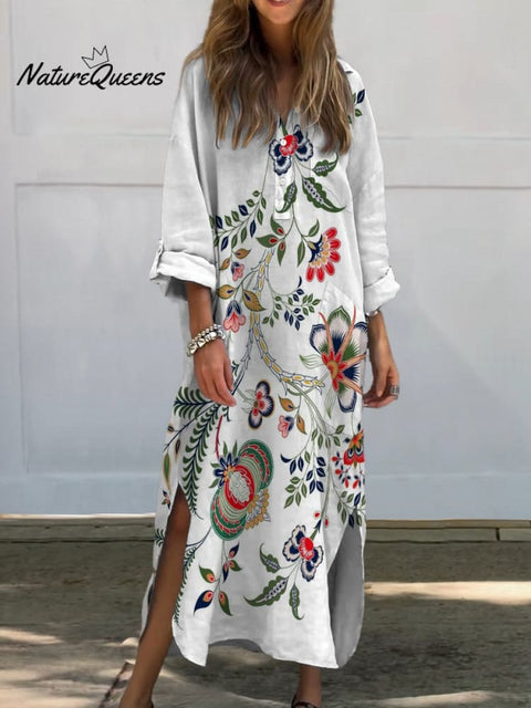 Beautiful Flowers Decorated with Patterns Pocket Cotton Dress