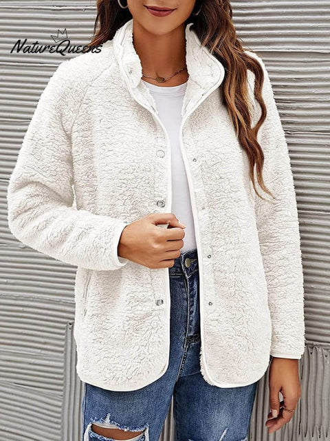 Women's Stylish Casual Fashionable Long Sleeve Solid Color Furry Single Breasted Coat