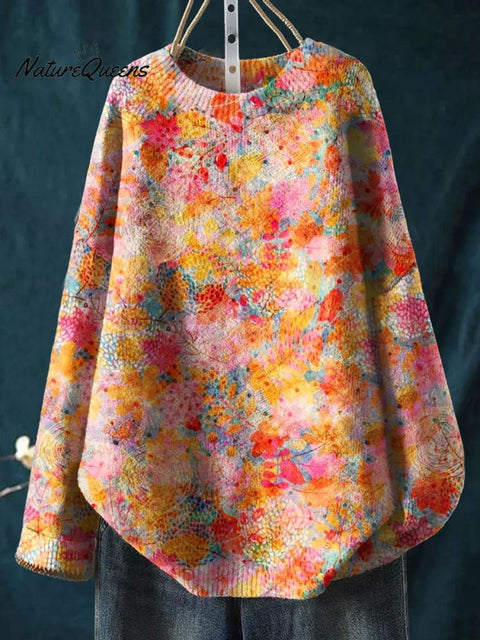Autumn  Art  Print Knit Pullover Sweater