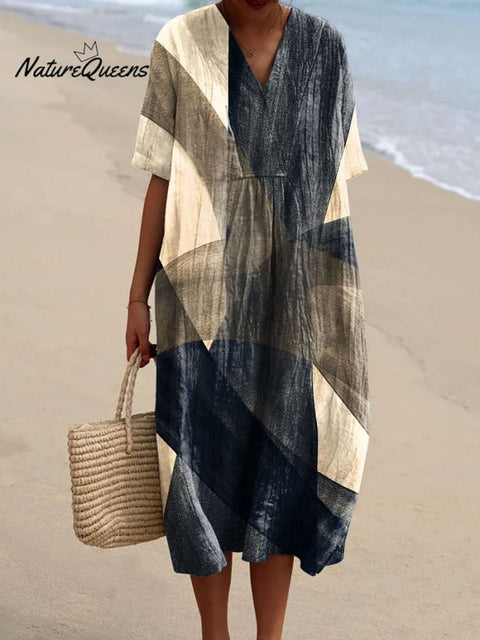 Women's Abstract Vibrant Bold Fun Colorful Geometric Stripes Art Print Flowy Dress