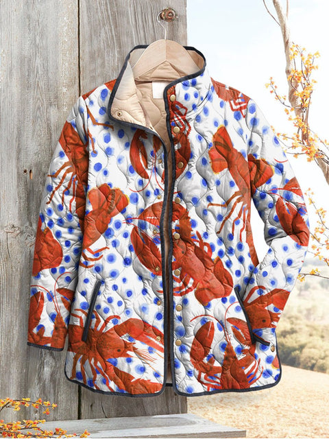 Lobster and Blue Polka Dot Decorative Pattern Casual Quilted Cardigan