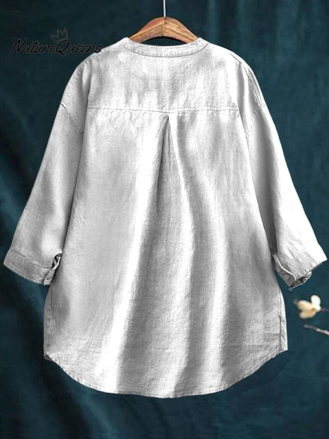 Lovely Cat Alphabet Pattern Printed Women's Casual Cotton And Linen Shirt