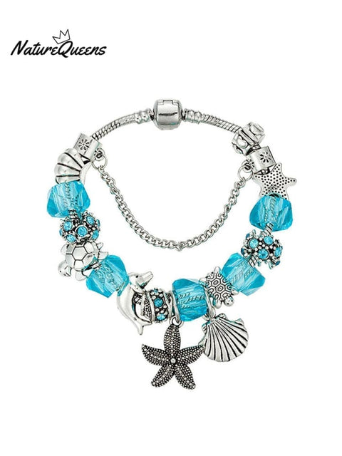 Vacation Style Fashion Turtle Dolphin Starfish Big Hole Beaded Bracelet