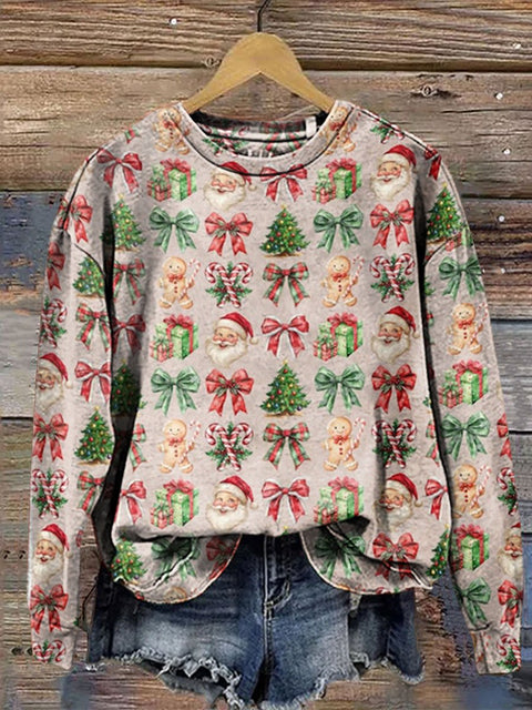 Cozy Retro Christmas Print Casual  Sweatshirt