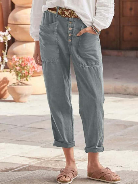 Breasted Cotton Hemp Loose Casual Pants