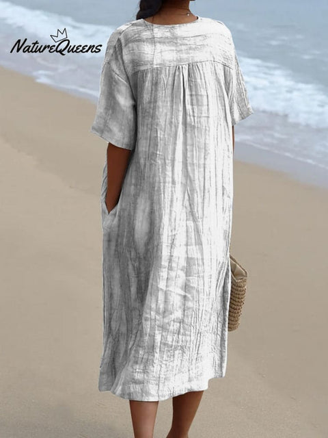 Embroidery Style Floral Bush Pattern Printed Women's Flowy Dress