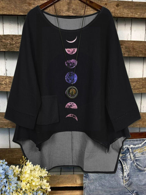 Cycle Of The Moon Art Printed Women's Casual Long Sleeve Comfortable Cotton Top
