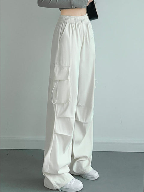 Women's Retro Stylish Casual High Waist Sports Parachute Wide Leg Pants