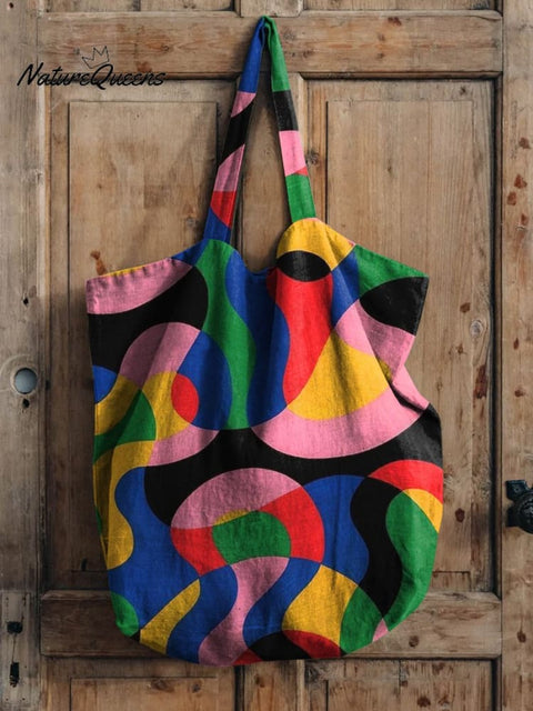 Abstract Geometric Pattern Printed Linen Tote Bag
