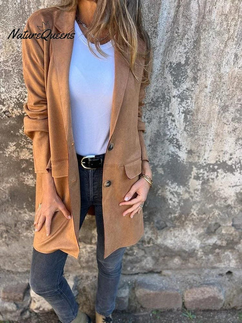Jacket Suede Lapel Long Sleeve Casual Coat