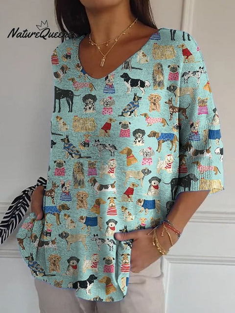 Lovely Puppy Dogs Pattern Printed Women's Casual Pullover Knit