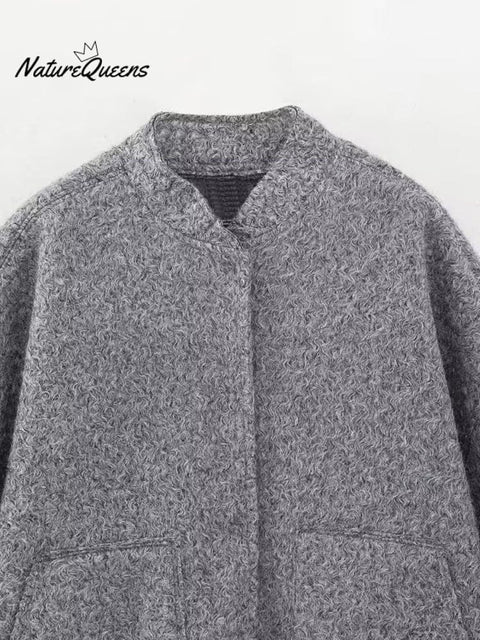 Women's Stylish Casual Long Sleeve Pockets Woolen Jacket Coat