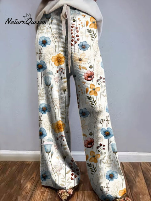 Women's Lovely Meadows Floral Pattern Printed Comfortable Knitted Trousers