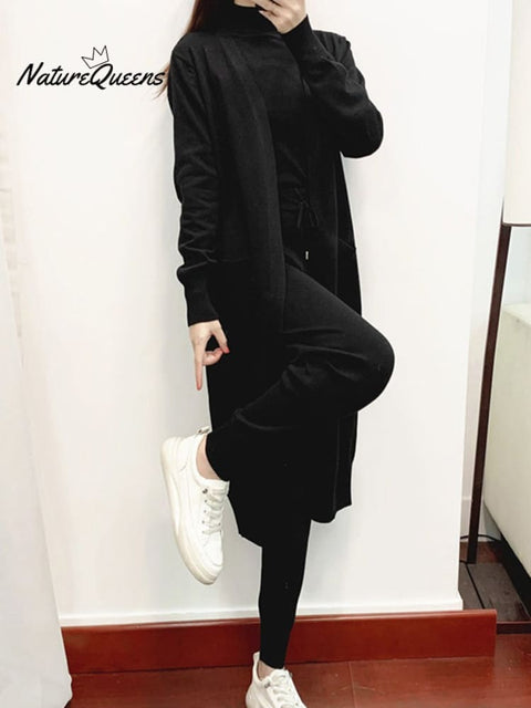 Temperament Suit Women's Casual Knitted Cardigan Vest Pants Three-piece Set