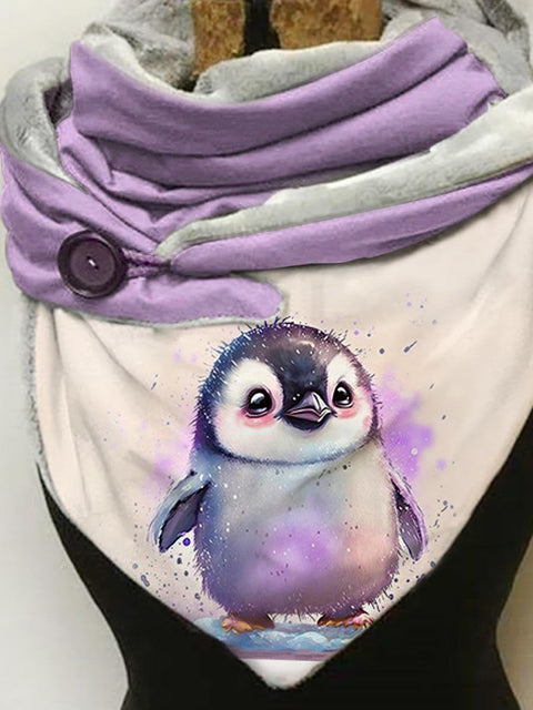 Penguin-print slouchy fleece scarf and shawl