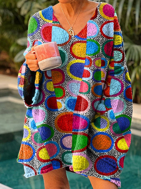 Abstract Hippie Pattern Printed Women's Casual Pullover Sweater