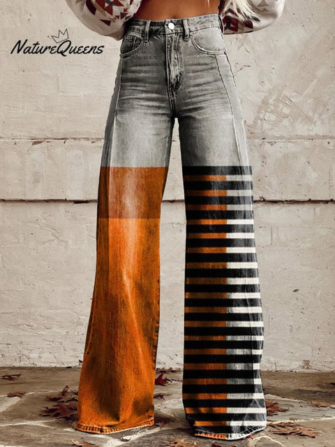 Artistry Color Block Art Printed Women's Casual Wide Leg Pants