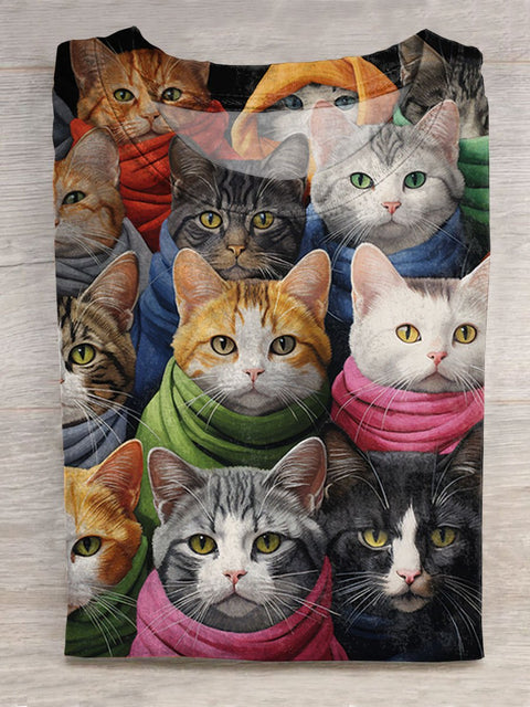 Funny Cats Art Print Casual T-shirt