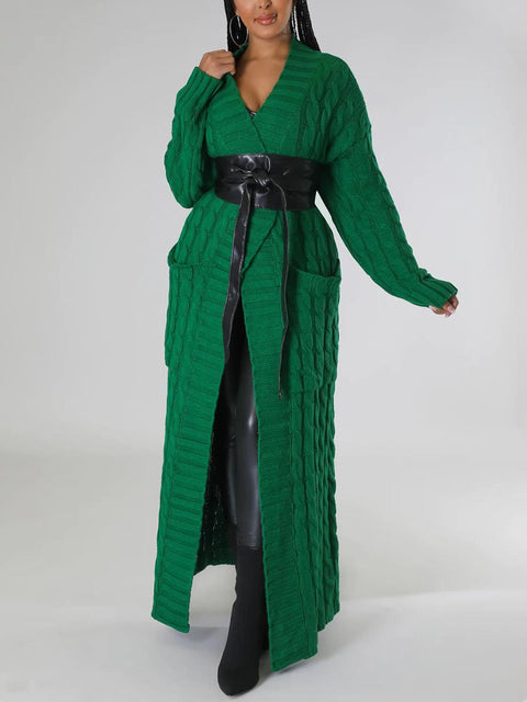 Women's Stylish Casual Long Sleeve Sweater Solid Color Long Cardigan