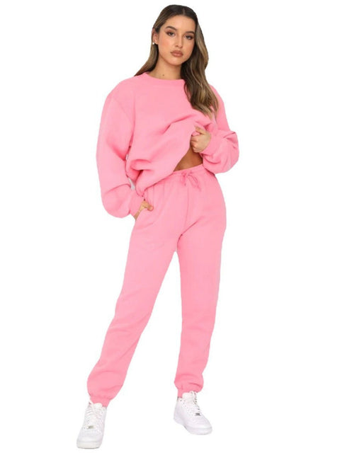 Solid Color Round Neck Long Sleeve Trousers Sweatshirt Suit