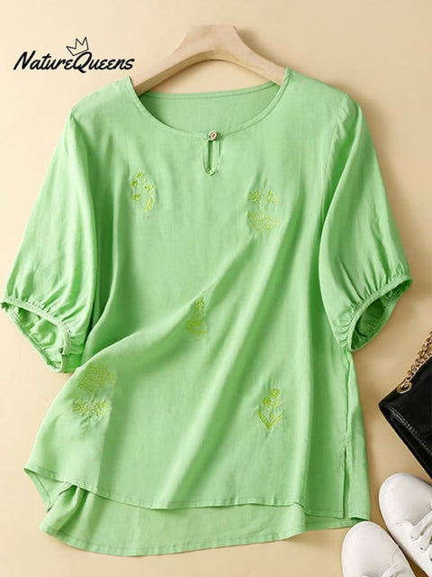 Cotton Linen Solid Color Casual Top