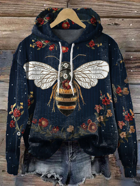 Christmas Bee Flowers Print Casual Hoodie Sweatshirt