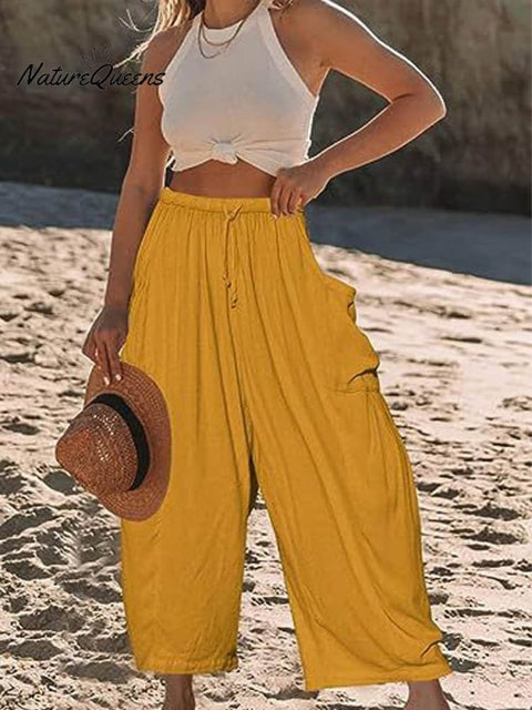 Women's Stylish Casual Fashionable Elastic Waist Loose Cotton Linen Pants