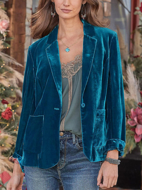 Women's Retro Solid Color Velvet Casual Suit Jacket