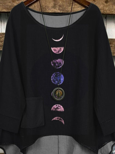 Cycle Of The Moon Art Printed Women's Casual Long Sleeve Comfortable Cotton Top