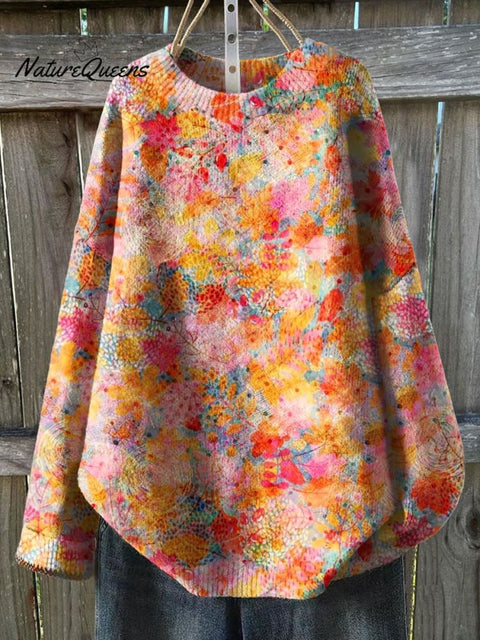 Autumn  Art  Print Knit Pullover Sweater