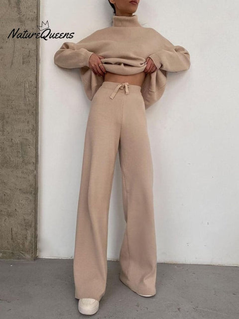 Women's Knitted Lace-Up Casual Two-Piece Set Outfit