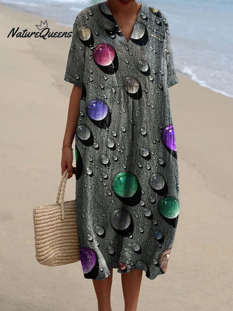 Rainbow Color Water Droplet Art Printed Women's Flowy Dress