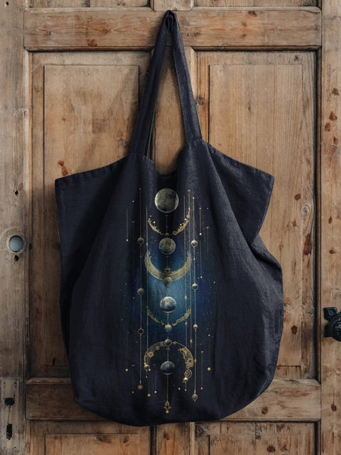Mysterious Crecent Moon Art Printed Linen Tote Bag