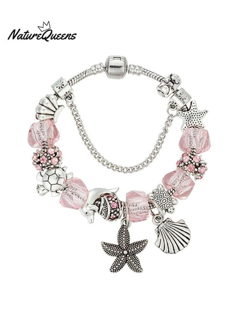 Vacation Style Fashion Turtle Dolphin Starfish Big Hole Beaded Bracelet