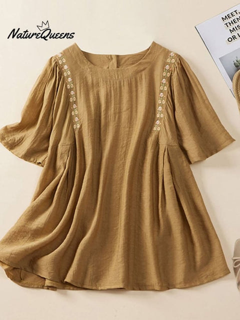 Literary Loose Cotton Linen Short-Sleeved Shirt