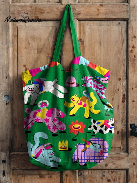 Funny Lovely Dogs Art Print Casual Linen Tote Bag