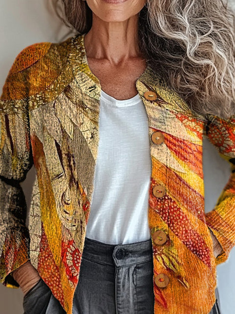 Patchwork Sunflower Art Printed Buttoned Cardigan Sweater