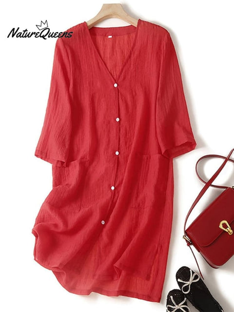 Cotton Linen Loose Drape Dress