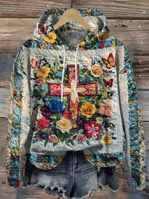 Cross Christmas  Print Casual Hoodie Sweatshirt