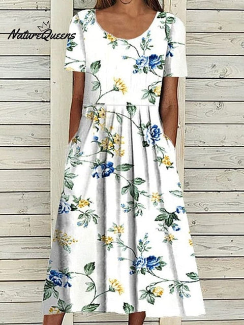 Boho Floral Print Loose Flowy Long Dresses