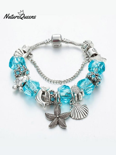 Vacation Style Fashion Turtle Dolphin Starfish Big Hole Beaded Bracelet