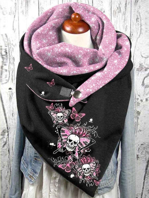 Shiny Butterflies Skull Printed Triangle Scarf