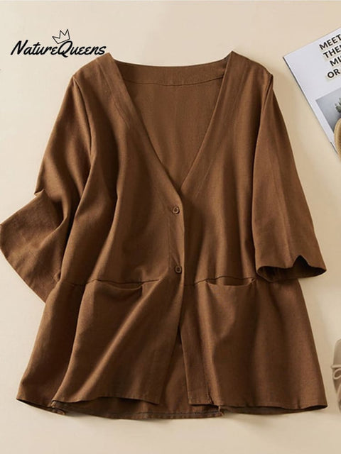 Cotton Linen Solid Color Loose Casual Jacket Thin Suit