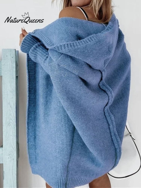 Bat Sleeve Hooded Soft Loose Patchwork Sweater