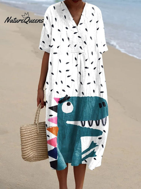 Women's  Dinosaur  Art Print  Casual Dress