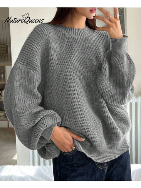 Autumn and Winter Solid Color Versatile Sweater Fashionable Pullover Round Neck Long Sleeve Loose Knitted Top
