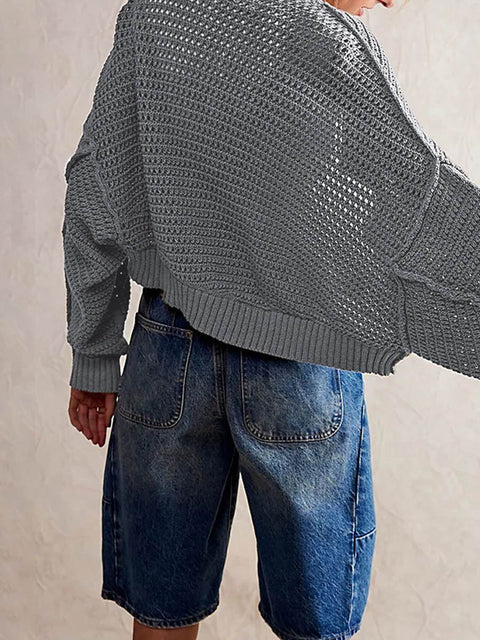 Women's Stylish Casual Fashionable V-neck Bat Sleeve Solid Color Loose Knitted Cardigan Sweater