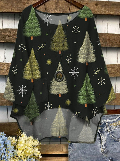 Christmas Night Pattern Printed Women's Casual Long Sleeve Comfortable Cotton Top