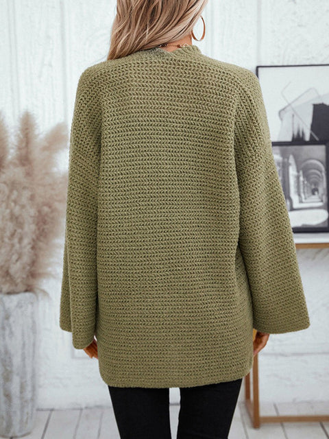 Women's Retro Mid-length V-neck Solid Color Cardigan Sweater Knitted Sweater
