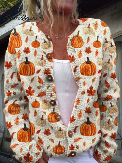 Autumn Is Coming Art  Print Buttoned Cardigan Sweater